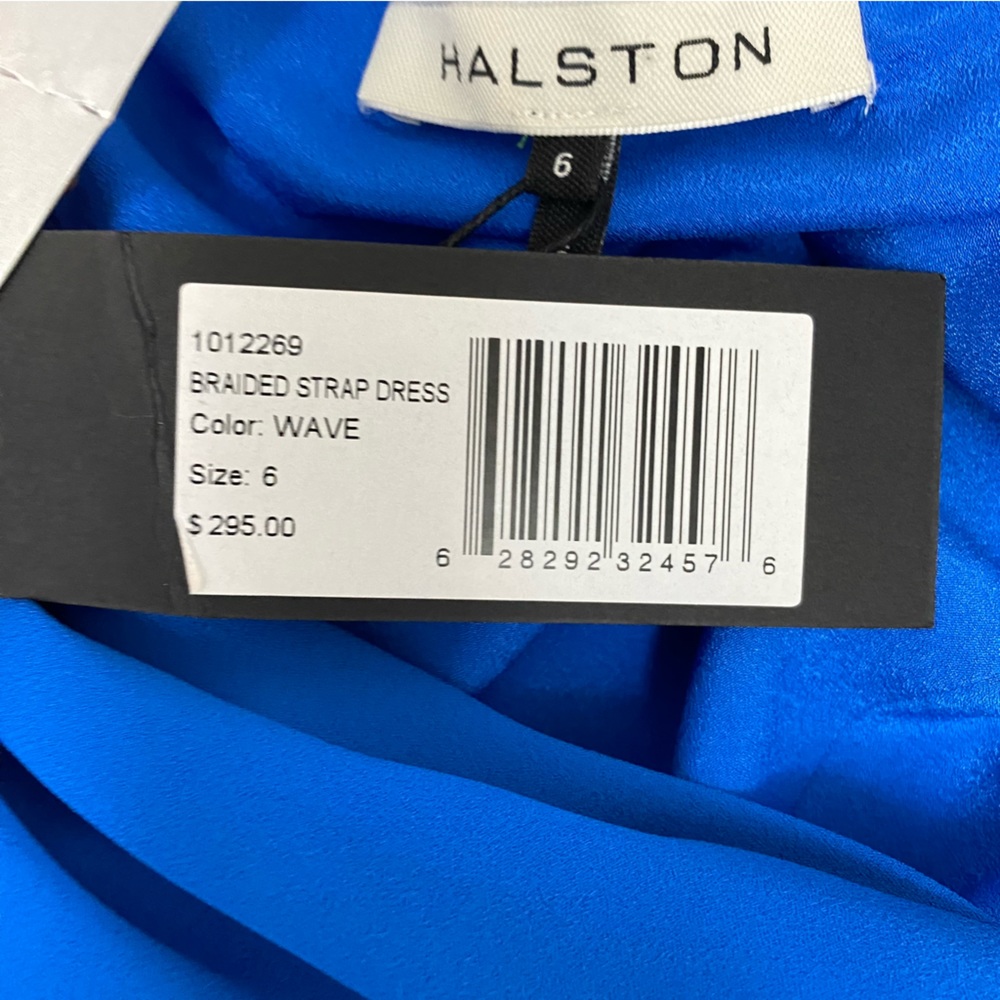 NWT* Halston One Shoulder Braided Strap Summer Chic Mini Dress in Wave Blue - Picture 9 of 11